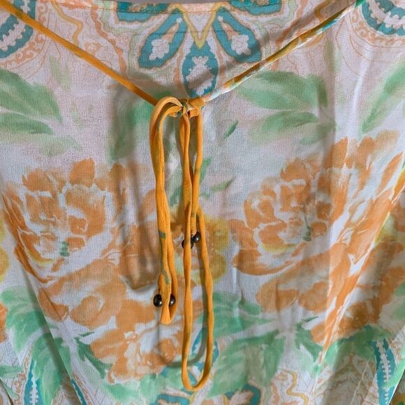 Free People Semi Sheer Boho Orange/Blue Top Sz XS - Picture 4 of 7